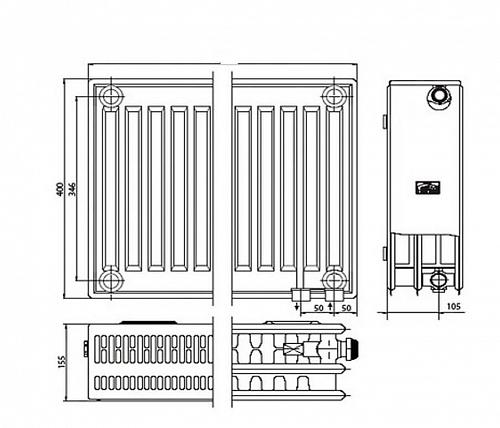 Kermi FTV 33 400х800 панельный радиатор с нижним подключением