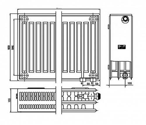 Kermi FTV 33 900х500 панельный радиатор с нижним подключением