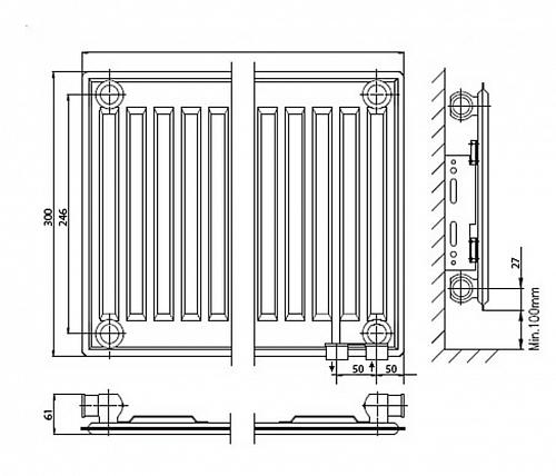 Kermi FTV 10 300x1200 панельный радиатор с нижним подключением