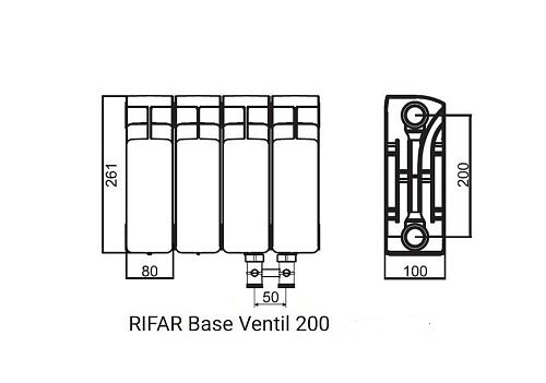Rifar Base Ventil 200 19 секции биметаллический радиатор с нижним левым подключением