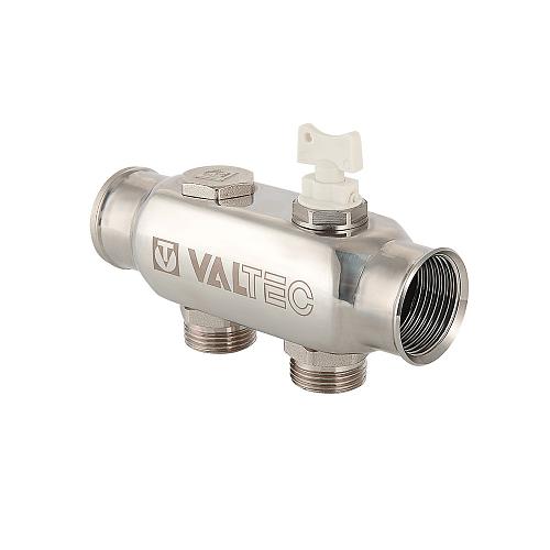 Valtec 1", 4 х 3/4" Коллектор 4 вых. из нержавеющей стали с межосевым расстоянием выходов 50 мм (евроконус)