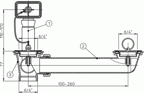 HL 24U-6/4 Сточное соединение для двухуровневой раковины с переливом, DN40