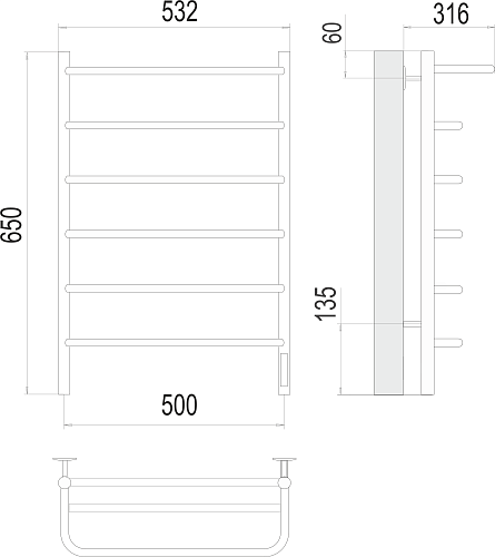 Terminus Полка П6 500х650 Электрический полотенцесушитель