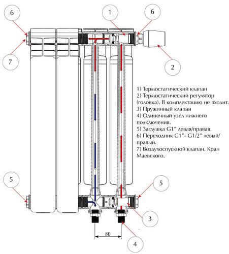 Rifar Alum Ventil 350 - 4 секции алюминиевый радиатор с нижним левым подключением
