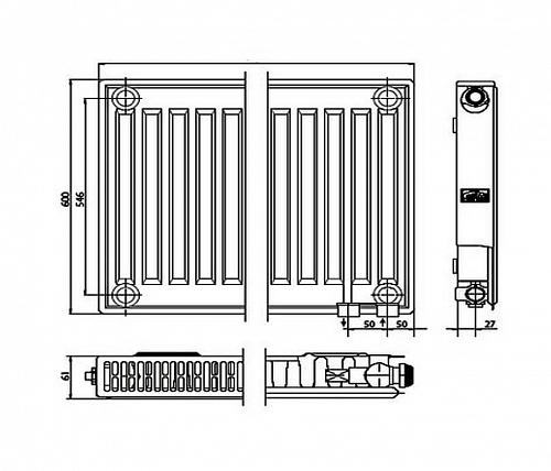 Kermi FTV 11 600x1000 панельный радиатор с нижним подключением