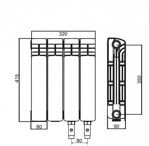 Rifar Alum Ventil 350 - 11 секции алюминиевый радиатор с нижним правым подключением