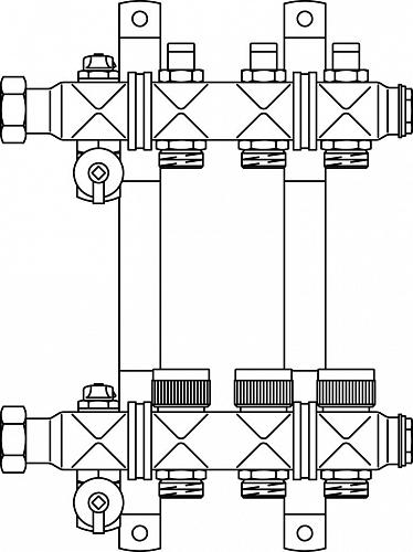 Oventrop Multidis SF Коллектор 11 отводов G 3/4'' с вентильными вставками (воздушник сзади)