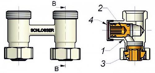 Schlosser узел нижнего подключения угловой, хром, G 3/4 x 3/4 D=50 мм с термоголовкой MINI