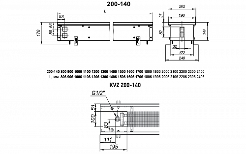 Techno Usual 200-140-1600 KVZ Внутрипольный конвектор с естественной конвекцией