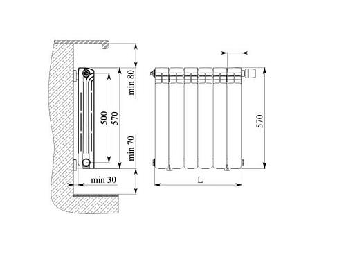 Rifar Alp Ventil 500 8 секции биметаллический радиатор с нижним правым подключением