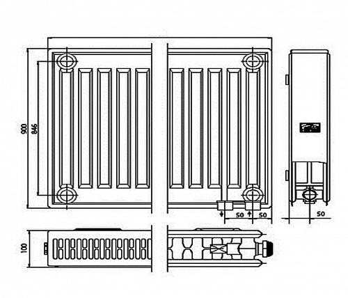 Kermi FTV 22 900x1000 панельный радиатор с нижним подключением