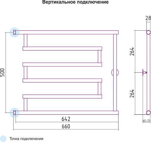 Сунержа High-Tech L 500x650 Водяной полотенцесушитель