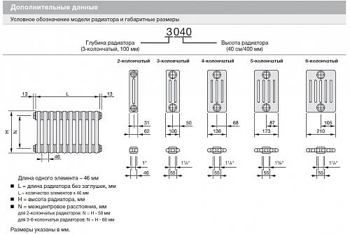 Zehnder Charleston 3057/30 секций №1270 3/4" RAL 9016 боковое подключение